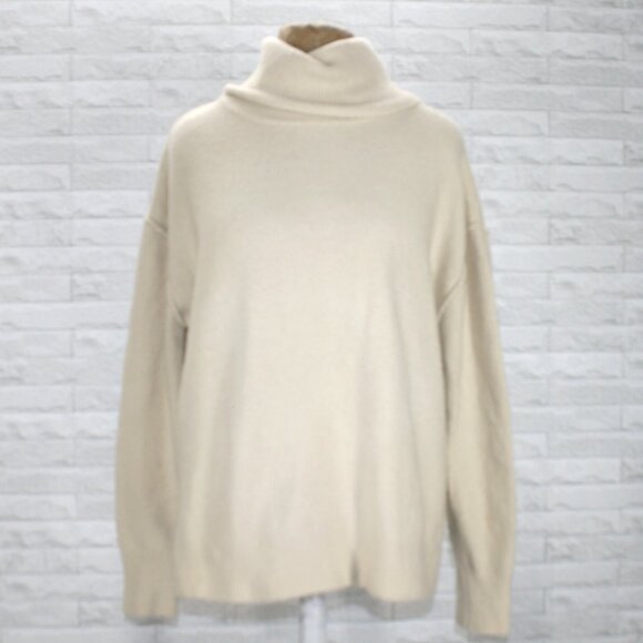 KAREN KANE Sweater Wool Blend Oversized Turtleneck Ribbed Knit Fuzzy Cream XS - Picture 1 of 11